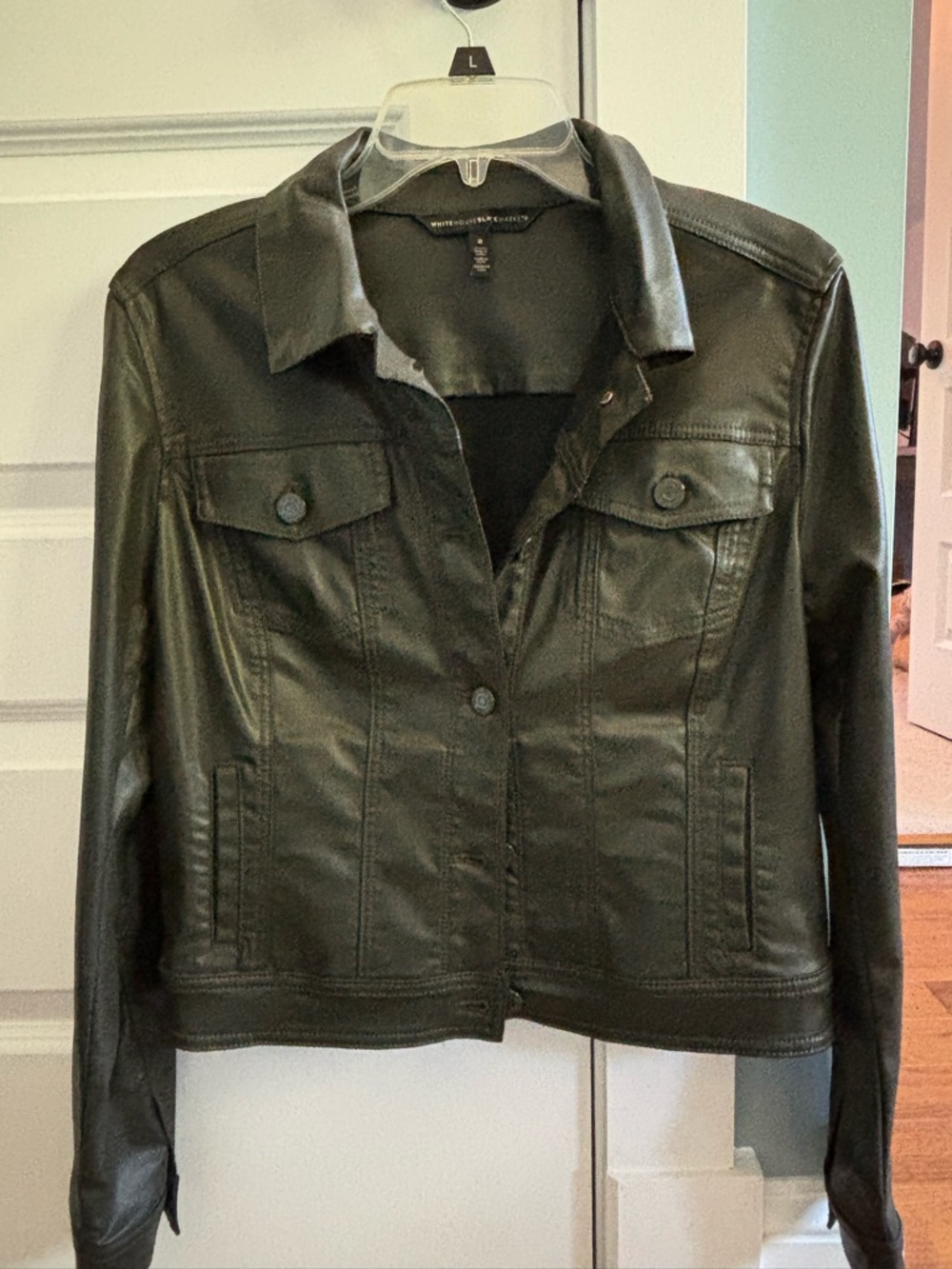 White House Black Market Faux Leather Button Jacket